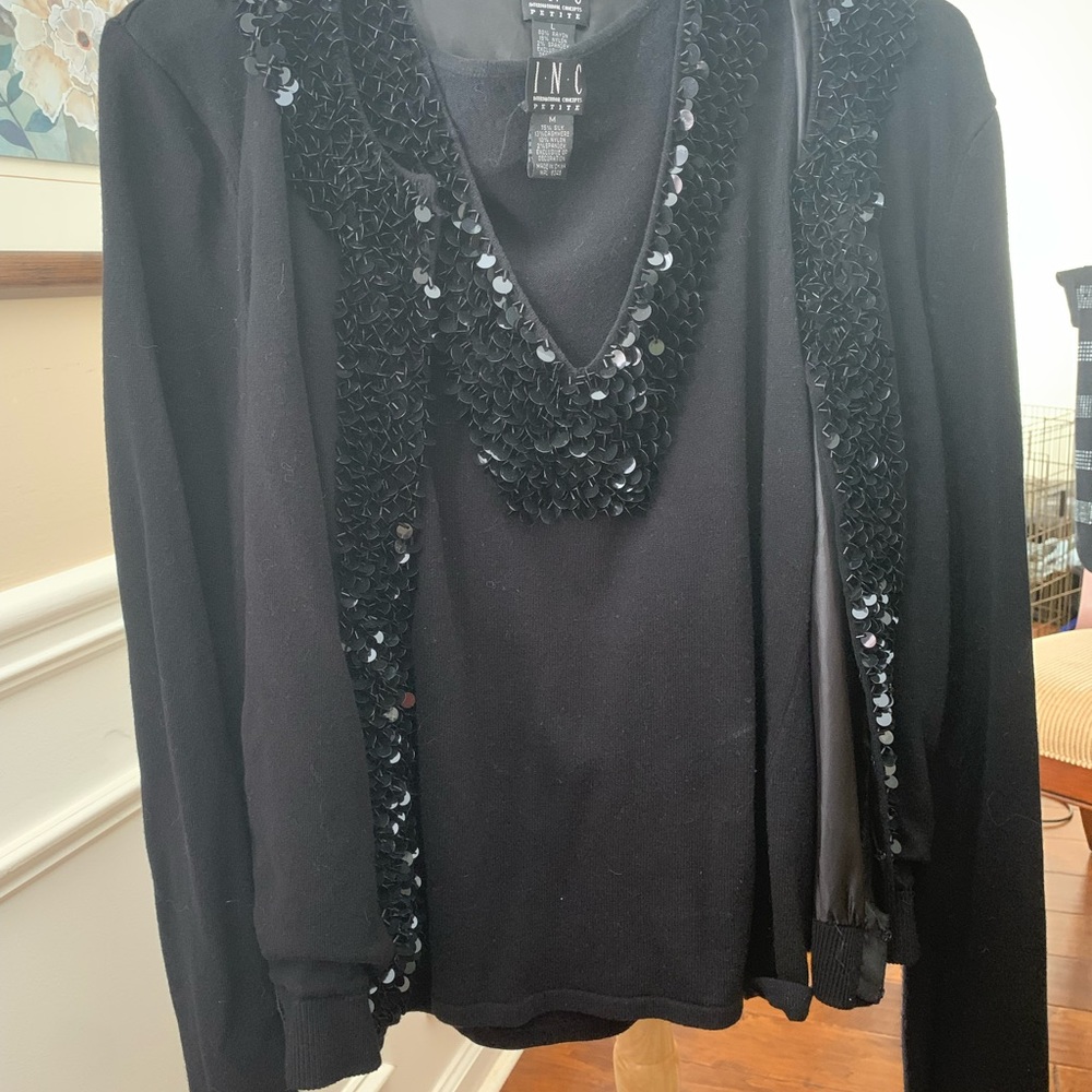 Black sweater set,INC petite, sleeveless shell sizePM, top sweater is PL